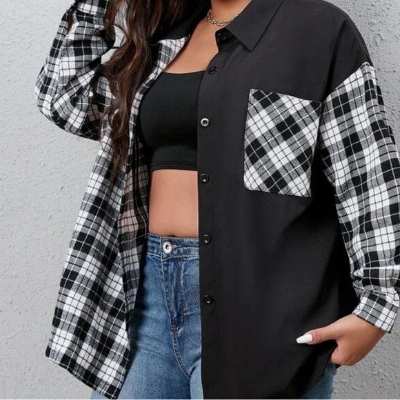 Women’s plus size half & half button up flannel - Picture 1 of 3